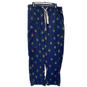 J Crew Pajama Pants Navy Blue Mistletoe Christmas Kiss Me 36-38 Waist PJ Lounge